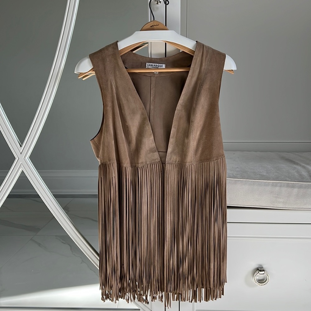 Lamarque Collection Leather Fringe Vest